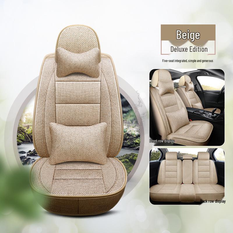 Universal Full Coverage Leather Car Seat Cushion and Linen Cover