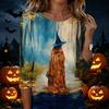 Women's Casual Halloween Print Neck 3/4 Sleeve T-Shirt Top