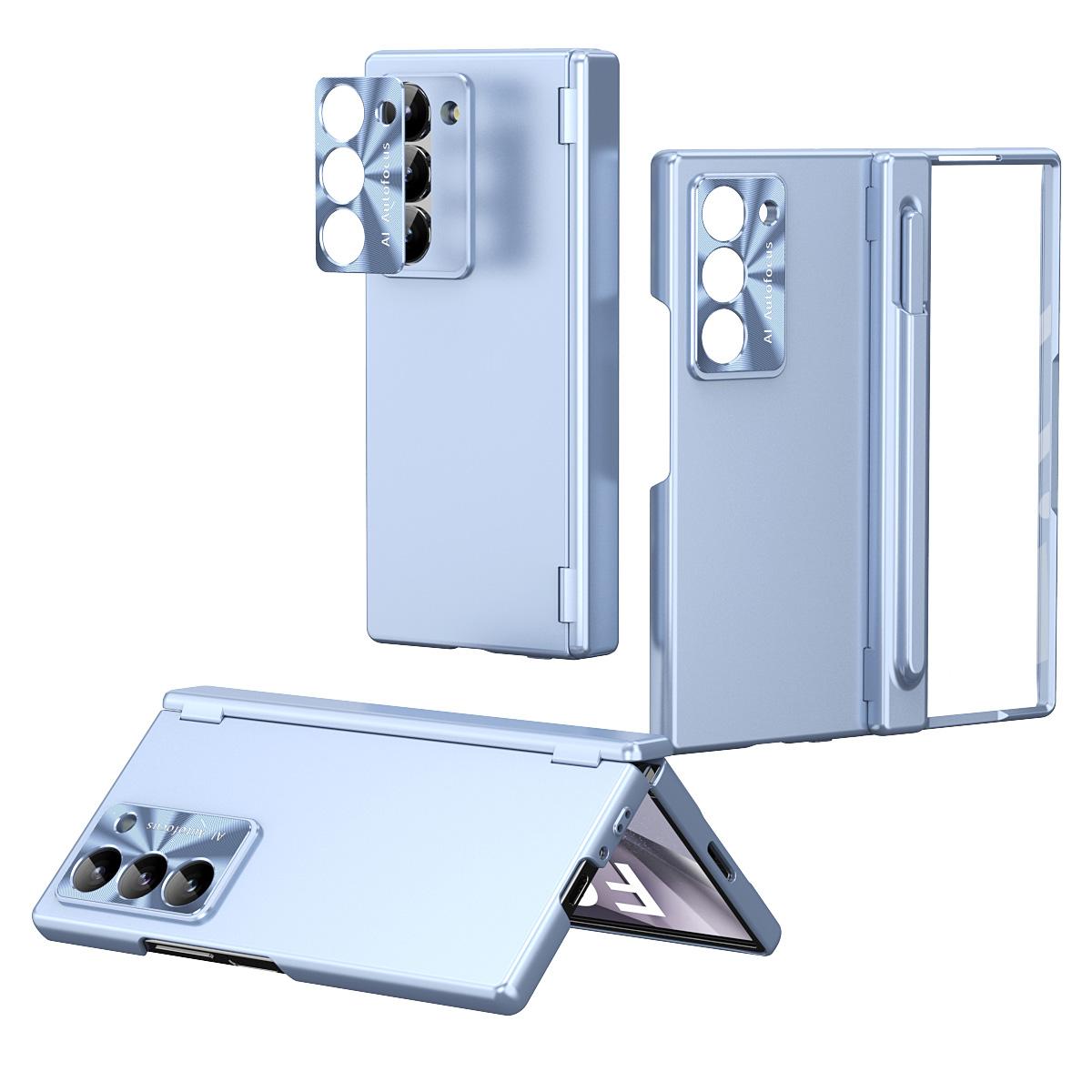 

For Samsung Galaxy Z Fold6 5G Phone Case Hard PC Phone Cover with Tempered Glass Film/Stylus Blue