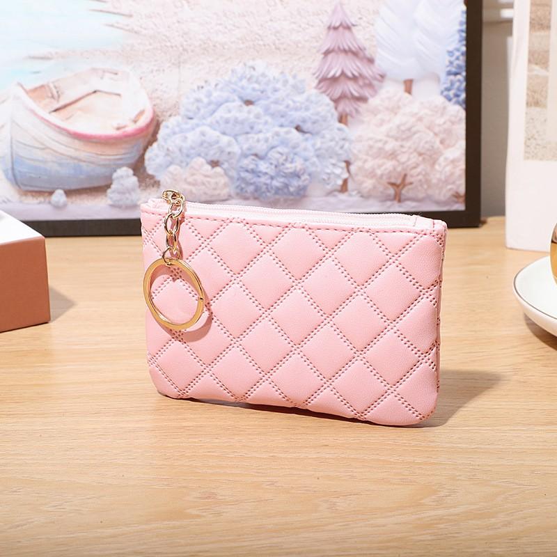 Black PU Mini Coin Wallet Classic Diamond-checkered Zipper Key Bag Money Pocket Purse Women Small Card Holder Coin Purse 6 Color