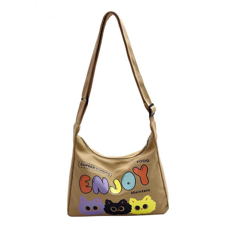 Canvas Bag Women's Large-capacity Bag New Fashion Cartoon Letter Casual Shoulder Messenger Bag