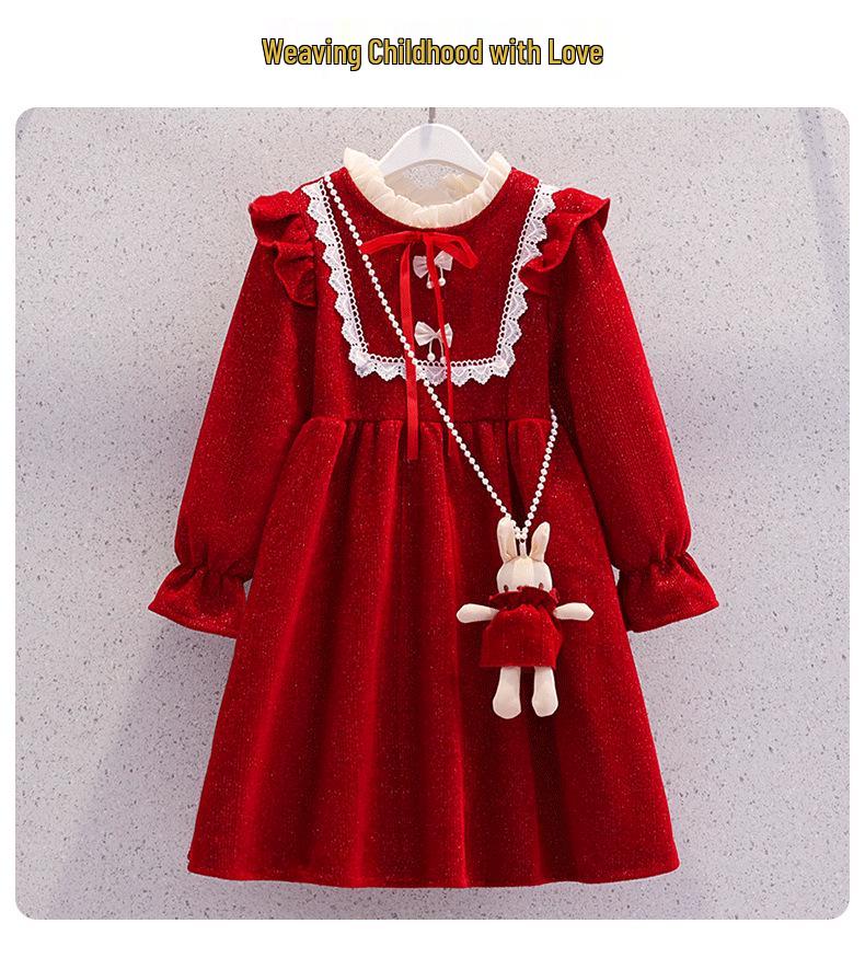 Girls' Red Princess Dress for Autumn/Winter - Christmas & Chinese New Year