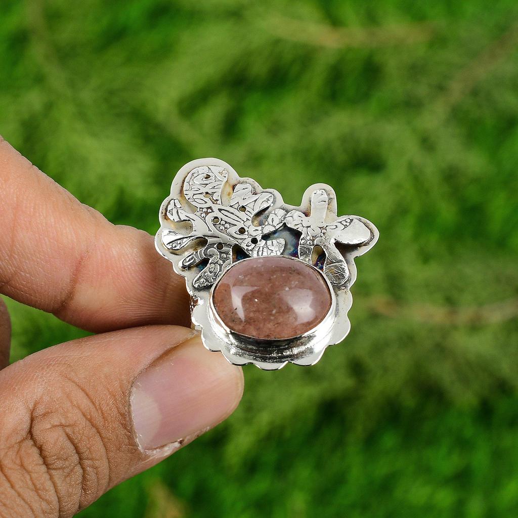 Womens day Sale 925 Silver Oval Sunstone Gemstone Mother Ethnic Stackable Ring
