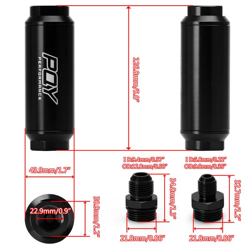 VR -Universal Car Racing In-Line Fuel Oil Filter With AN6/AN8 Fittings Adapter and 100 Micron Steel Element  VR5565