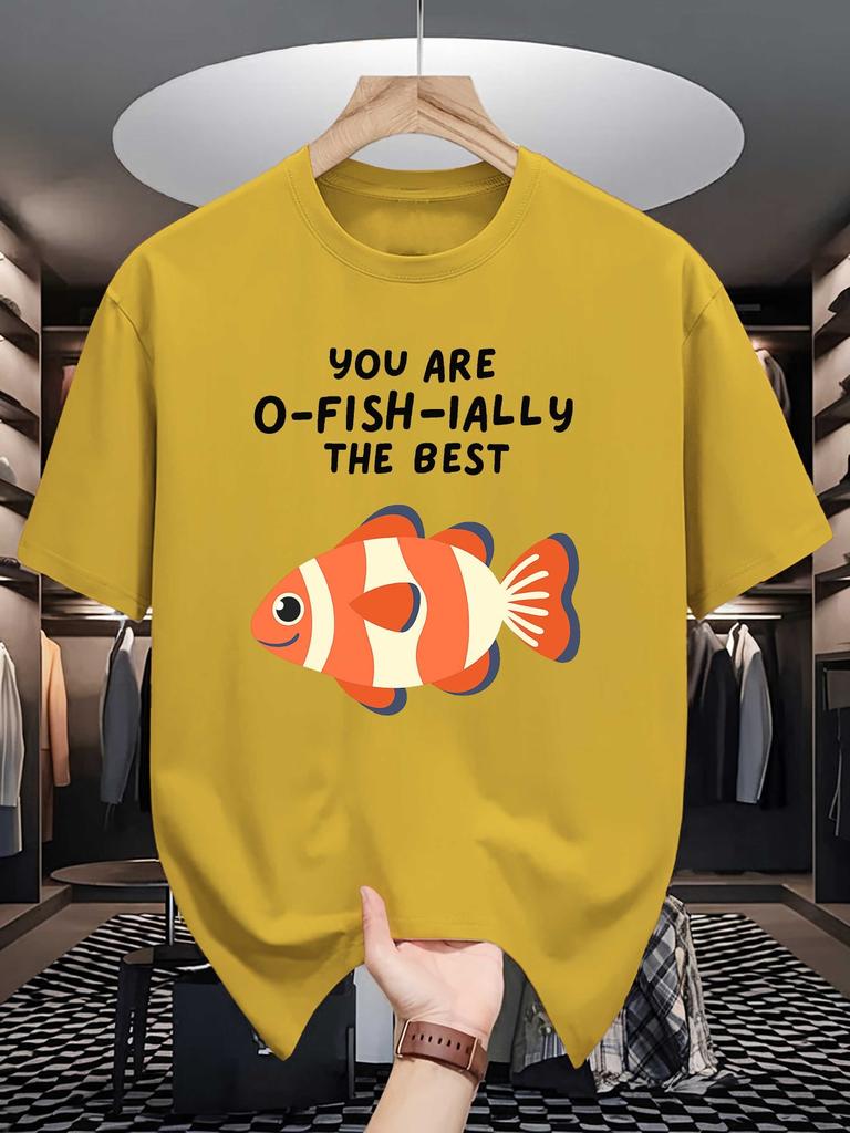 Unisex Crew Neck Tee Cute Clownfish Funny Pun Text Graphic Print Soft Cotton Loose Short Sleeve Summer Casual Male Streetwear Tops