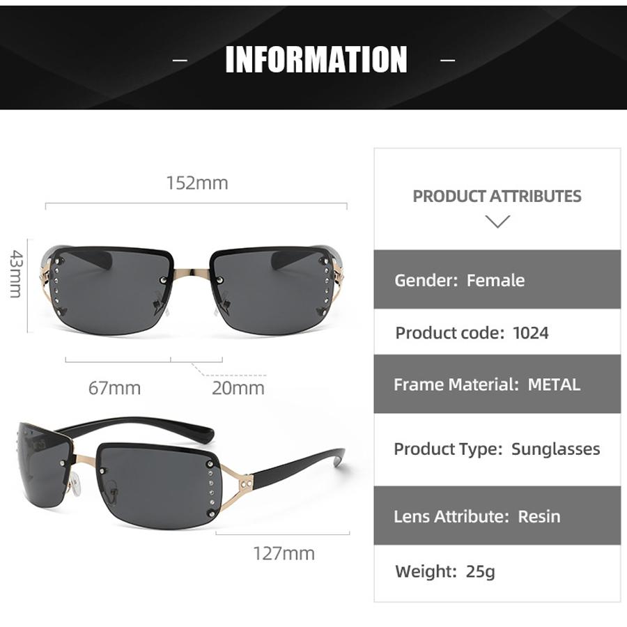Y2K Sports Punk Sunglasses Women Brand Designer Square Rimless Diamonds Goggle Eyewear Men Sun Glasses  UV400