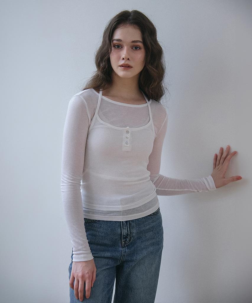 VEM.VER Button Point Bustier Layered T-Shirt_White