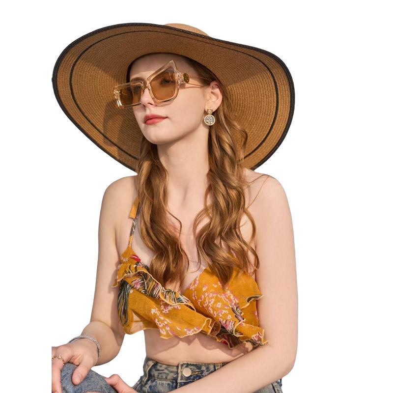 Holiday style big brim straw hat sunshade sunscreen face small hat women's leisure vacation handwoven hat