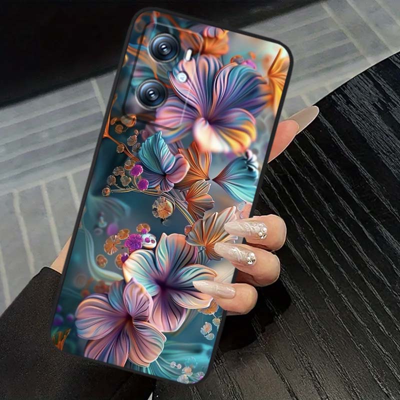 Butterfly flower pattern Phone Case For OPPO Reno 5 6 7 A96 A40 A58 Realme GT A74 A78 Neo2 A74 A78 Find X5 X3 X7 X8 Black