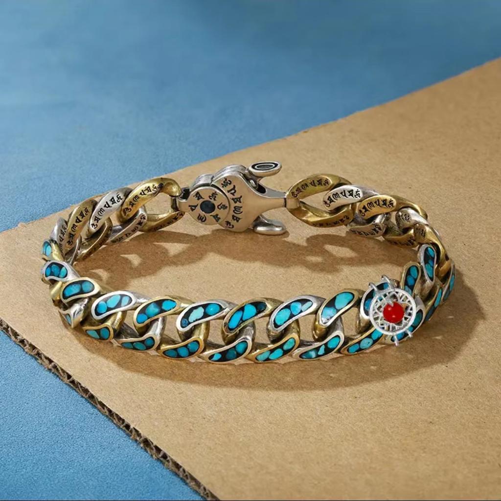 HX New Guochao Men's Bracelet Personality Retro Transfer Rotating Nine Eye Pearl Bracelets High-end Gift Fashion Jewelry