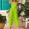 Women's Fashion Christmas  Print Casual Retro Sleeveless Button Jumpsuit