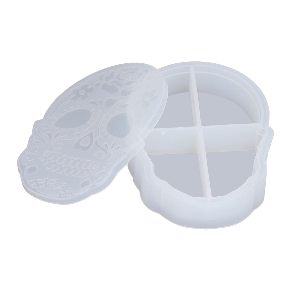 Storage Box Silicone Mold Skull Shape Easy Demolding Epoxy Resin Mold with Lid for DIY Cosmetic Jewelry Storage Box