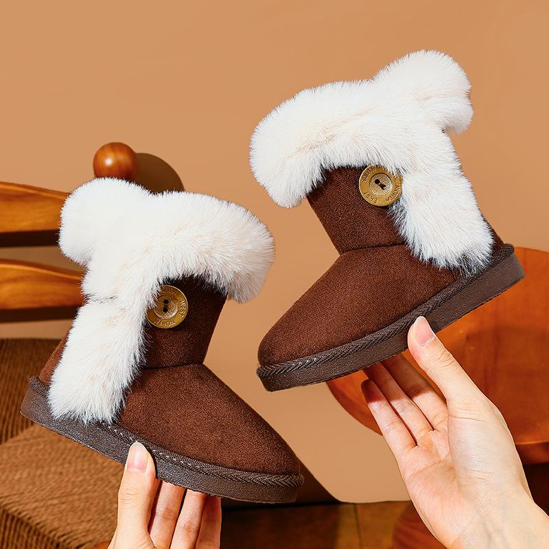 New Children's Snow Boots, Cotton Shoes for Boys and Girls, Soft-soled, Non-slip, Warm, Fleece-lined, Thickened Cotton Boots with Buckle
