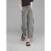 Damen Schwarz-Weiß Gingham Weitbeinige Hose Kordelzug Taille Freizeithose