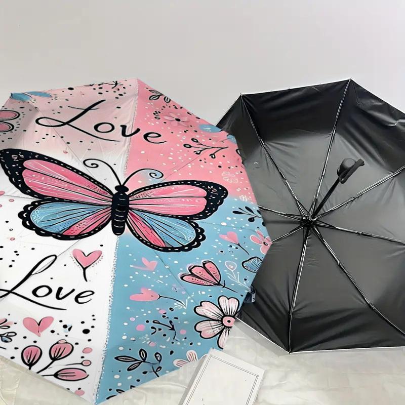 1pc Butterfly Love Automatic Open/Close Umbrella Compact Folding Umbrella with 8-Rib Shaft for Women/Men, Elegant Birthday1265S