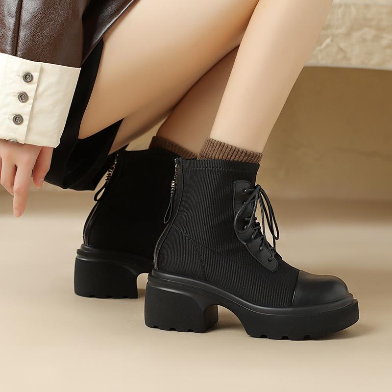 British Style Elastic Boots Women Designer Soft-soled Increase Women's Platform Shoes Fashion New Designer Ankle Boots Female