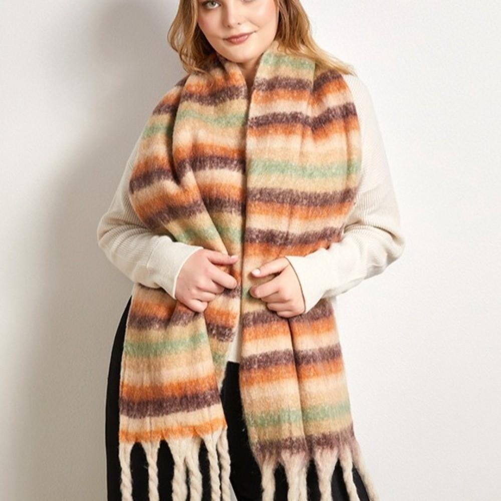 Rainbow Winter Cashmere Scarves Tassel Long Shawl Sweet Stripe Wool Scarf  Student