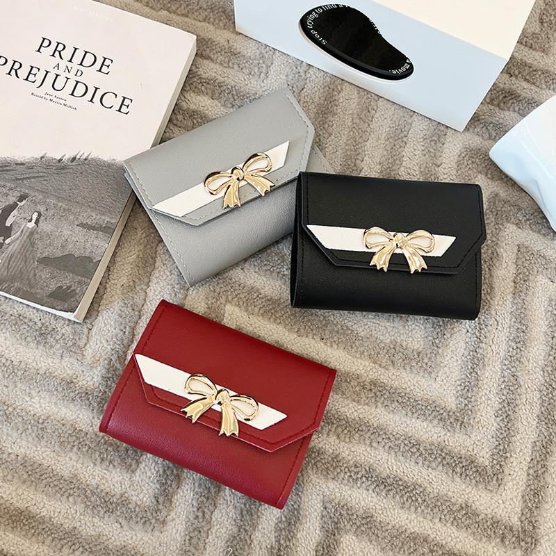 Simple Color Blocked Gold Bow Decoration For Women Casual Coin Purse For Daily Use