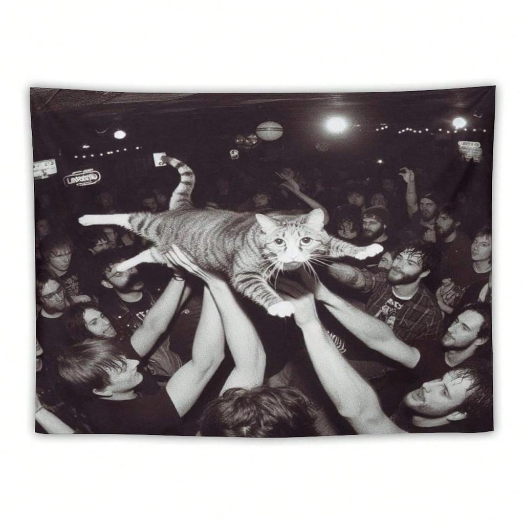 1 Stück SchwarzWeiß Rock Show Haustier Polyester Wandteppich 2D Flachdruck Ganzjahres Perfekte Wanddekoration für Schlafzimmer Wohnzimmer