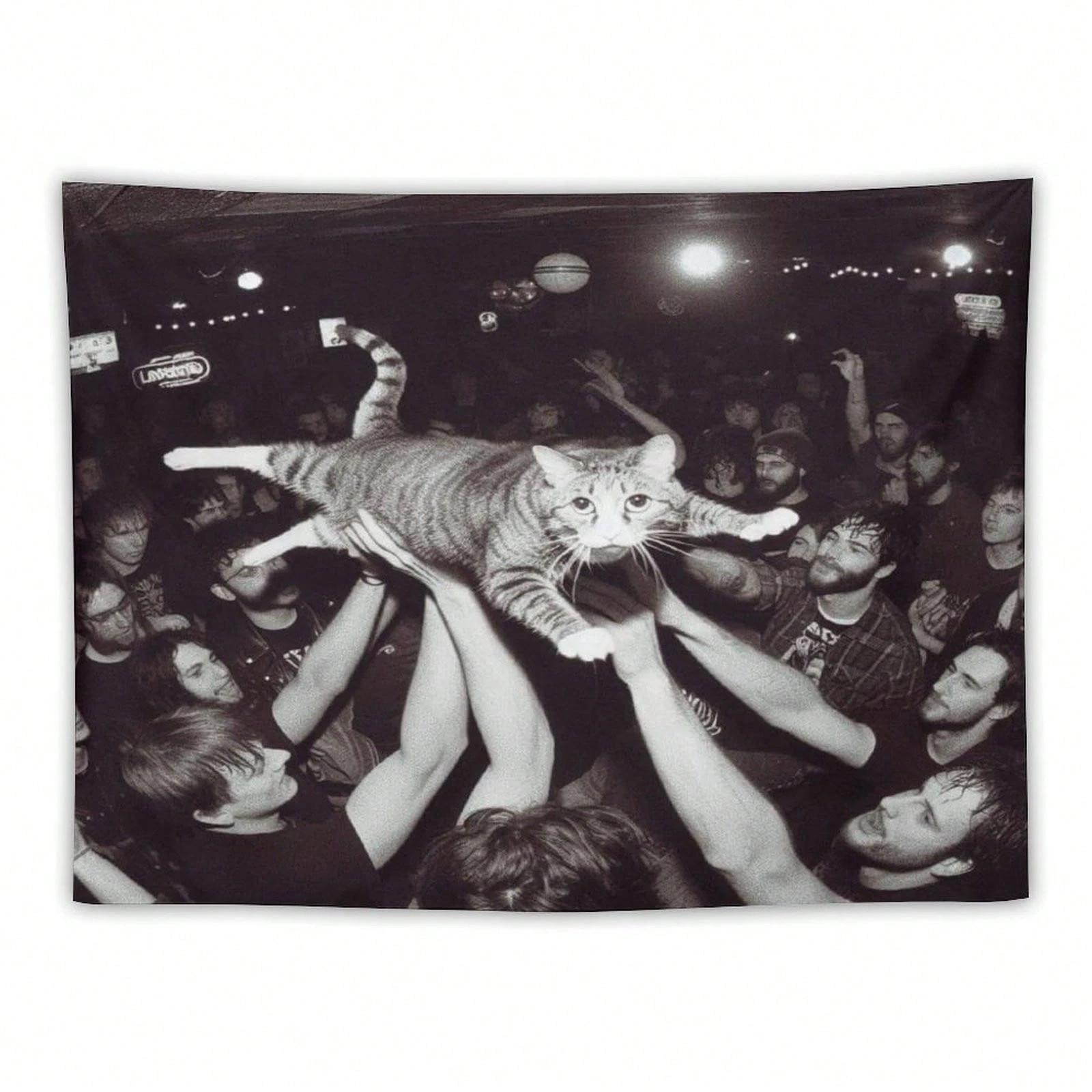 

1pc Black-White Rock Show Pet Polyester Tapestry, 2D Flat Print, All-Season, Perfect Wall Decor for Bedroom & Living Room 40X60cm