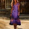 Womens Summer V Neck Short Sleeve Vintage Halloween Print Beach Dress Casual Loose Fit Holiday Maxi Dress