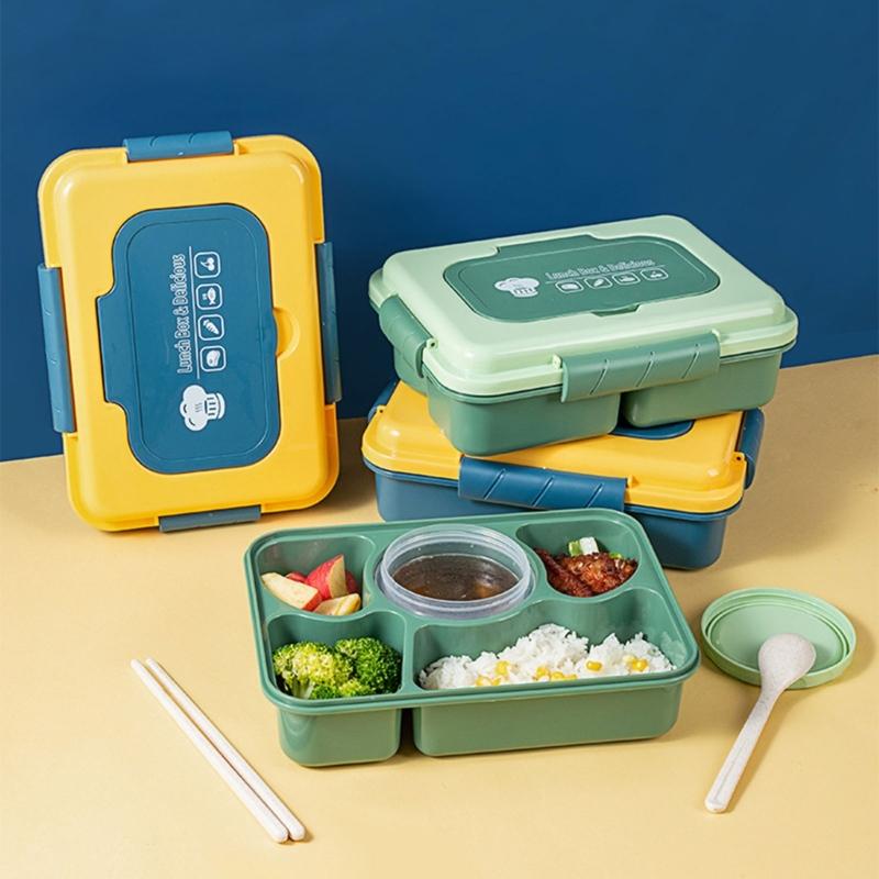 Food Container With Divided Compartments Soup Bowl Utensils Microwave Safe Plastic Lunch Box For Home Office