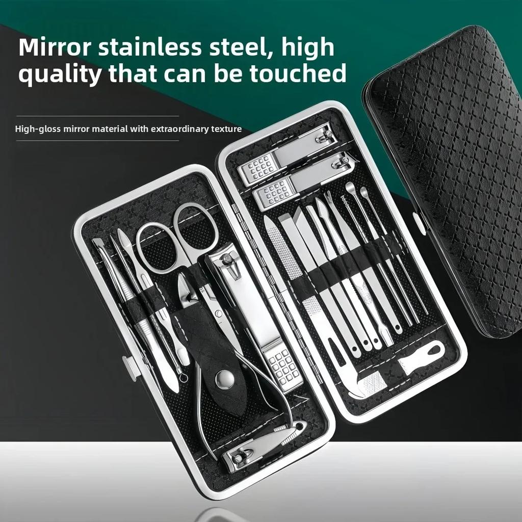 8/19/21Pcs Manicure Pedicure Set Stainless Steel Nail Clipper Cutter Kit Professional Nail File Scissors Ear Pick With Case