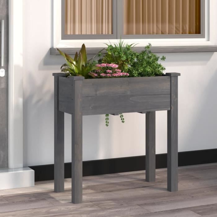 VidaXL Planter with Lining Grey 71x37x76 Cm Solid Fir Wood 364232