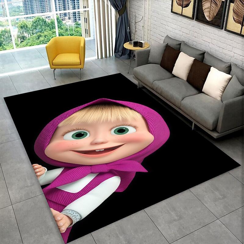 Cartoon Cute M-Masha Bear Non-Slip Area Rug for Living Room,Bedroom,Playroom,Soft Carpet Floor Mat Home Decor Rug Kids Room