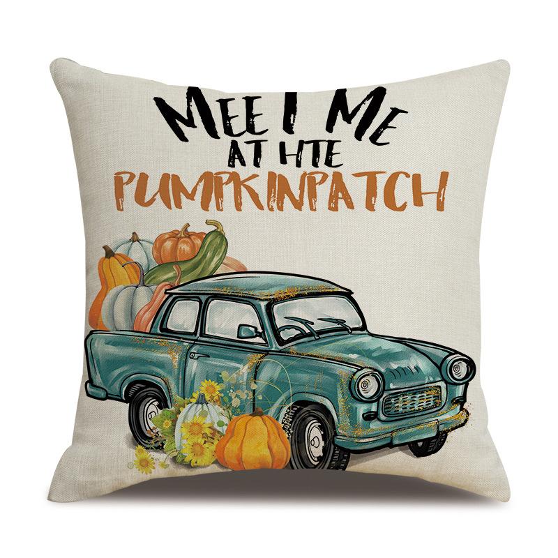 Thanksgiving Linen Pillowcase Autumn Pumpkin Print Pillow Cushion Cover