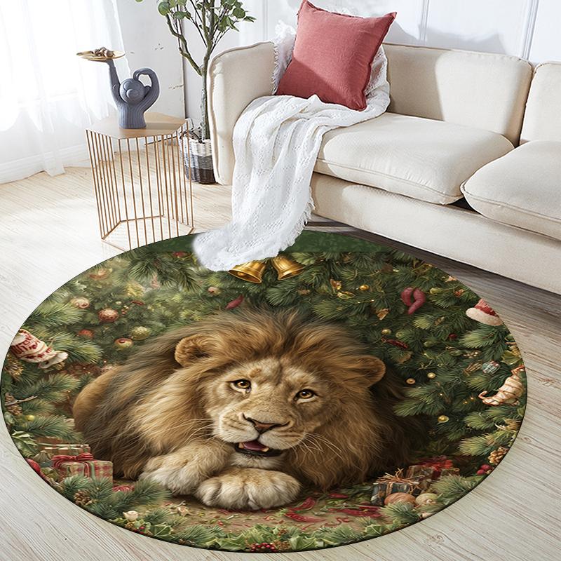 Runder Teppich mit Weihnachtstier-Muster, Teppich für Wohnzimmer, Schlafzimmer, Spielzimmer, Rutschfeste Bodenmatte, Feiertagsgeschenke und Geburtstagsgeschenke.