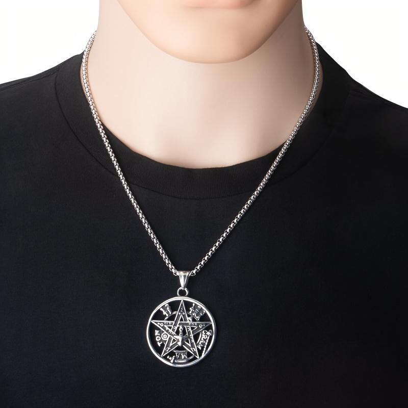 Mode Fünfzackiger Stern Herren Anhänger Halskette Retro Motorrad Schutzschmuck Jubiläumsgeschenk