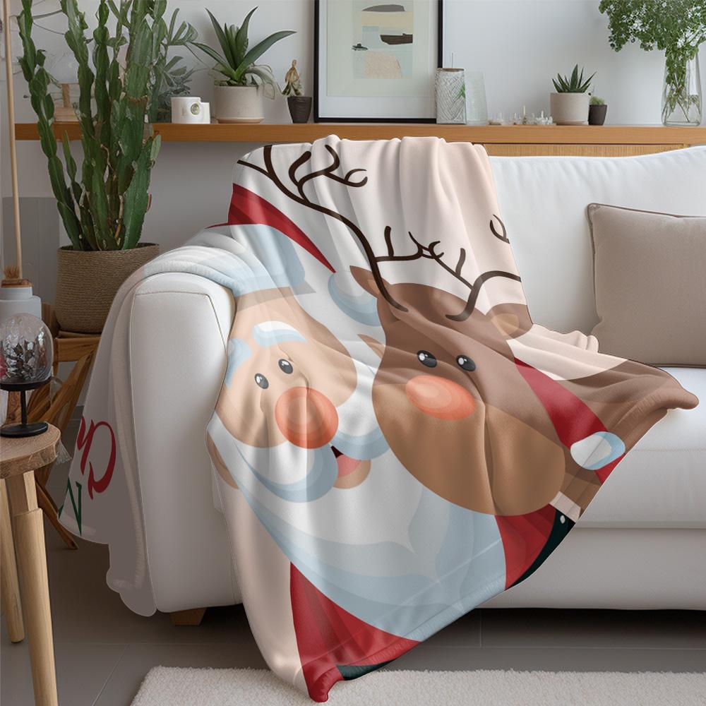 Santa Claus Throw Blanket Christmas Deer Pattern Cozy Fleece Bedding Festive Holiday Gift Home Decor Reindeer Navidad Holiday Se