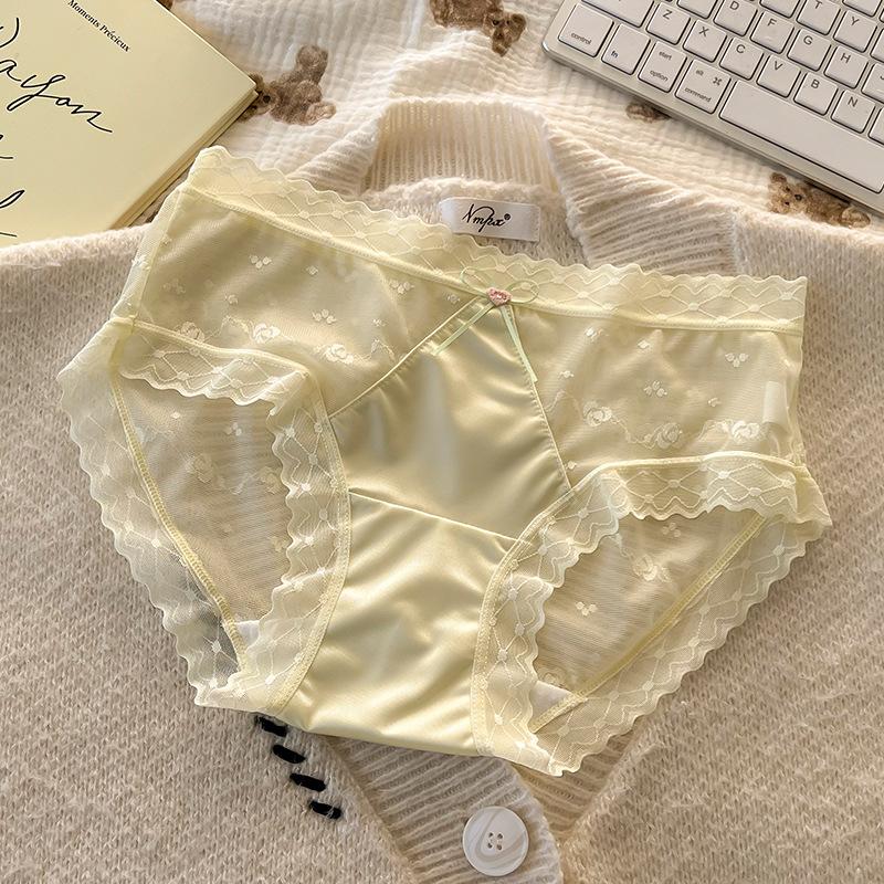 Women's Summer Light Lace Mesh No Trace Breathable Wisp Naked Feeling Ice Silk Briefs