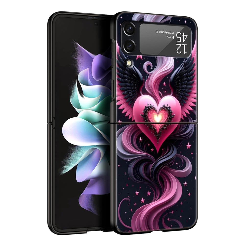 Colored Love Heart Printed Hard PC Phone Case For Samsung Galaxy Z Flip 7 6 5 4 Black Cover For Galaxy Z Flip 3 Foldable Fundas