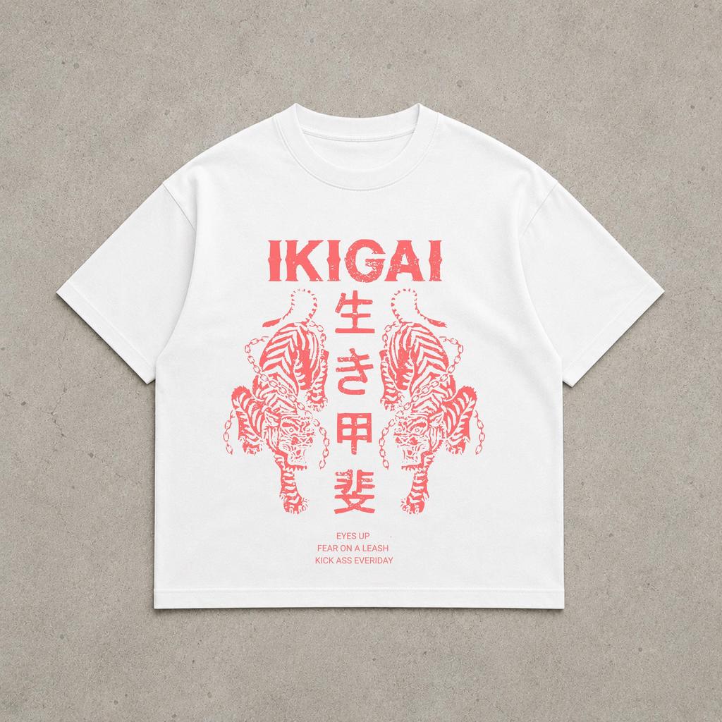 Японская графическая футболка IKIGAI с тигром, винтажная футболка в уличном стиле, оверсайз футболка с тигром, японская эстетика с кандзи, городская мода Y2K