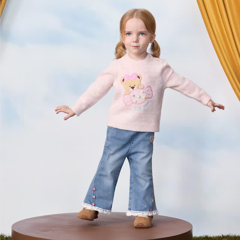 PawinPaw Girls' Pink Cartoon Bear Knitted Sweater