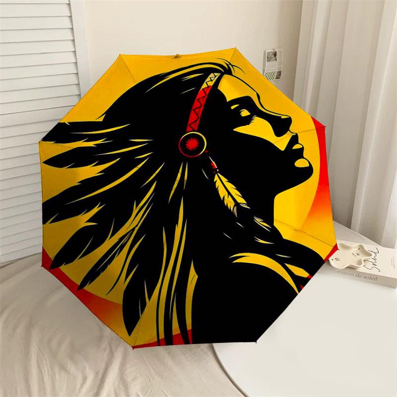 

1PC Native American, Sunset Umbrella-8-Rib Reinforced Portable Folding Travel Suitable for All Seasons Outdoor Daily Use Is an Ideal Choice -F390