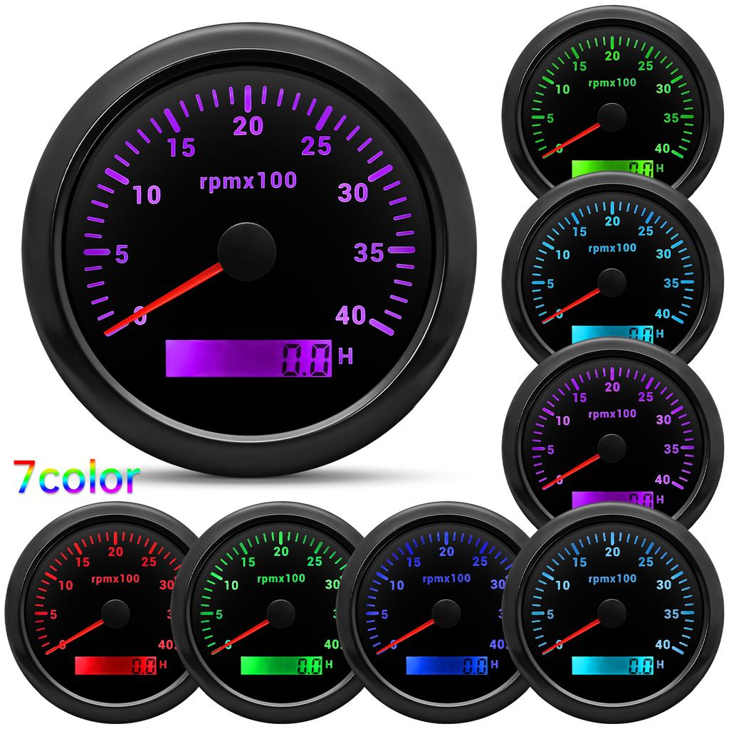 3000/4000/6000/7000/8000 RPM 85mm Tachometer with 7 Color Backlight for 1-10 Cylinder Petrol Diesel Car Boat Tacho Gauge