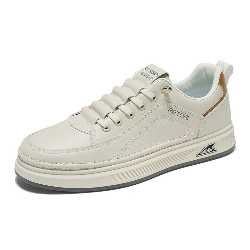 Men's shoes autumn youth sports and leisure small white board shoes leather surface waterproof soft sole leather shoes
