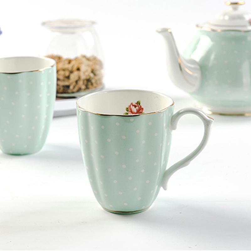 Bone China Coffee Mugs with Gold Rim, 450ml Floral Teacups for Women Gifts