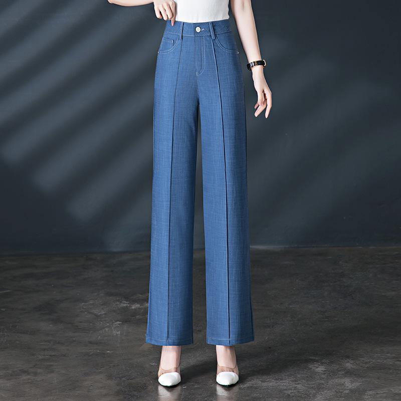 

Women s High Waist Tencel Denim-Look Pants, Spring/Autumn 2026 Collection, Middle-Aged and Elderly Style, Straight Leg, Loose Slimming Fit. 28
