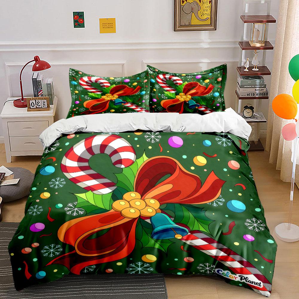 Christmas Candy Cane Decoration Set Soft Comfortable Duvet Cover Bedding Set Included 1*Duvet Cover & 2*Pillowcases, Gift