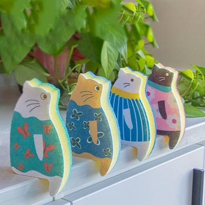 4/8/12pcs Cute Cartoon Cat Ultrafine Fiber Sponge Brush Multipurpose Cleaning Tool for Kitchen,Bathroom and Furniture Gentle On Surfaces,Easy To Use