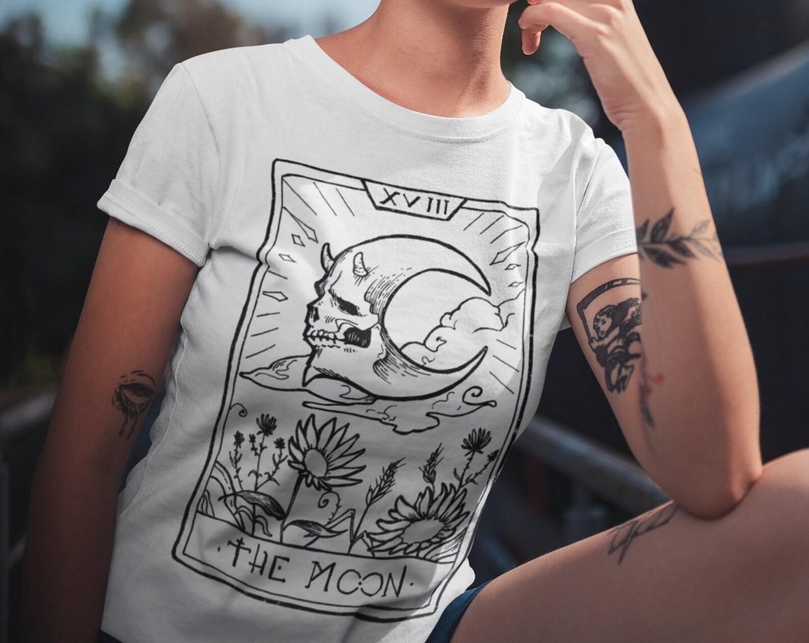 The Moon Tarot Card T-shirt: Hand-Drawn Graphic Tee M
