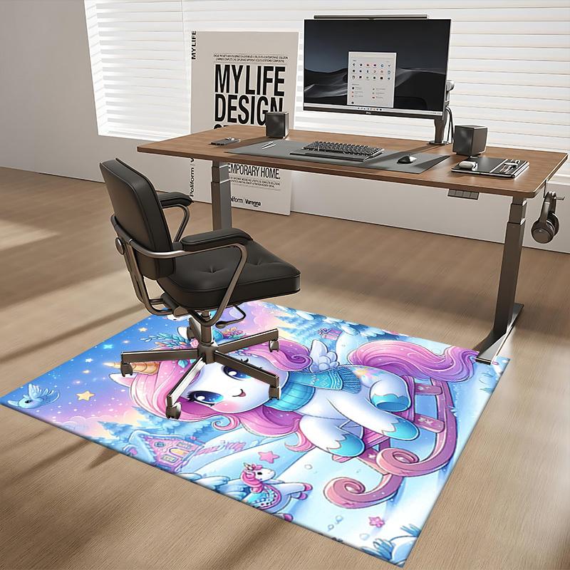 1pc Unicorn Fantasy Office Chair Mat - Anime Cartoon Design, Non-Slip Carpet for Home and Office Decor, Suitable for All Seasons.H018