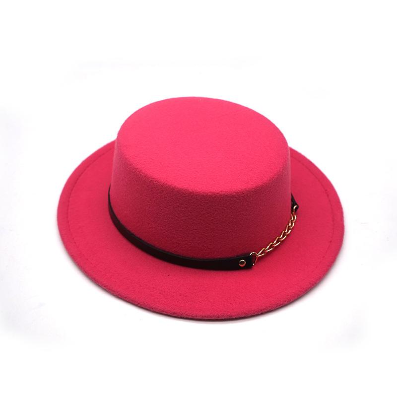 British Style Chain Solid Color Flat Top Top Hat Female And Male Gentleman Belt Buckle Large Wide Brim Retro Classic Jazz Hat