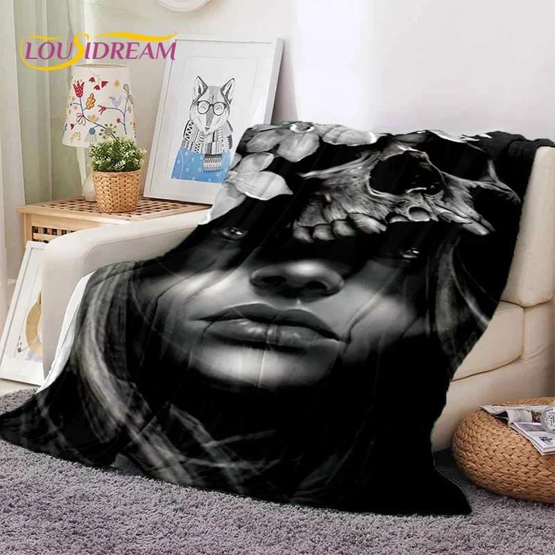 Skull Dead Girl 3D Gothic Horror Female Rose Soft Flannel Blanket for Beds Bedroom Sofa Picnic,Throw Blanket for Cover Leisure