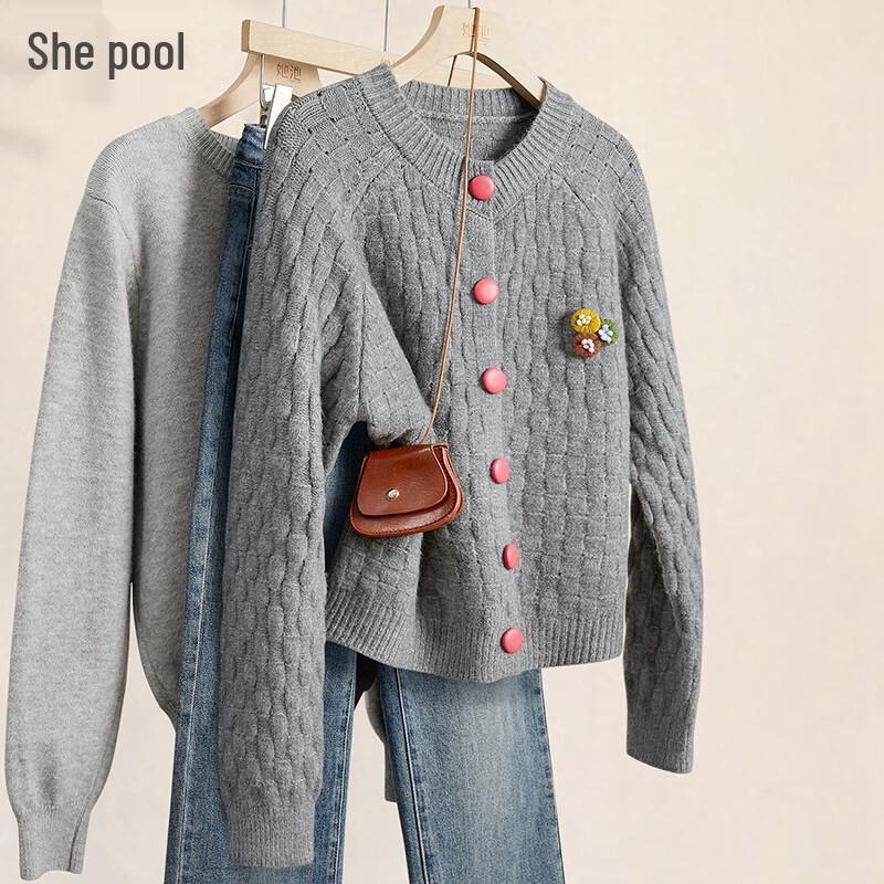 

Women s Woven Knit Round Neck Short Cardigan One Size