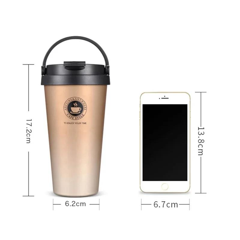 500 ml Isolerad Resemugg för Kaffe Dubbelvägg Läckagesäker Termosmugg Vakuum Rostfritt Stål Te Tumbler med Lock och Handtag